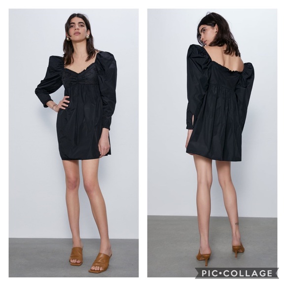 NWT Zara Embroidered Puff Sleeve Mini Dress - Picture 2 of 2